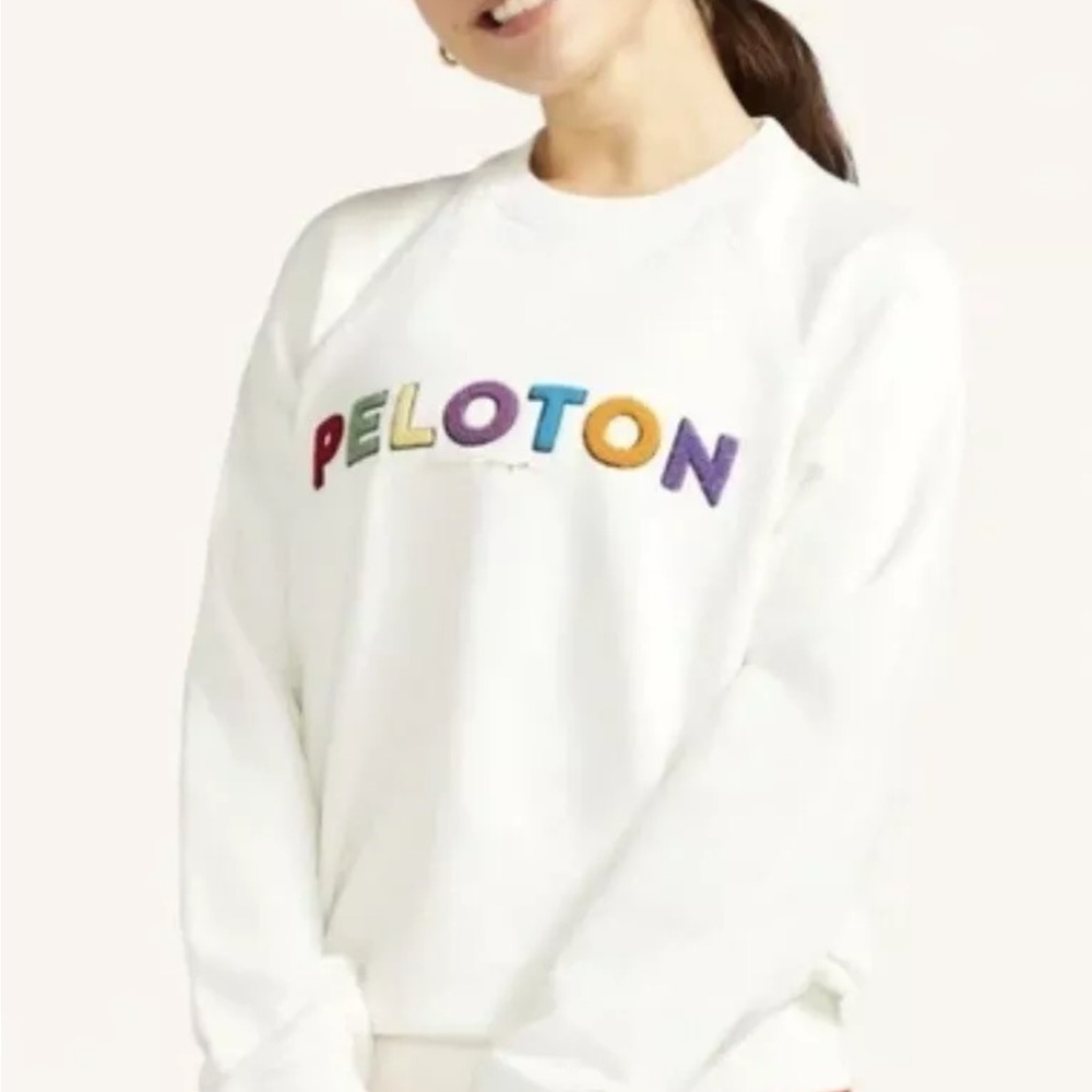 Peloton x Spiritual Gangster White Sweatshirt with Multicolor Letters EUC